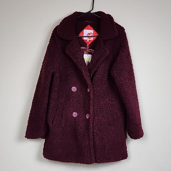 NWT Vintage Hot Kiss Fuzzy Burgundy Coat Jacket - Picture 10 of 11